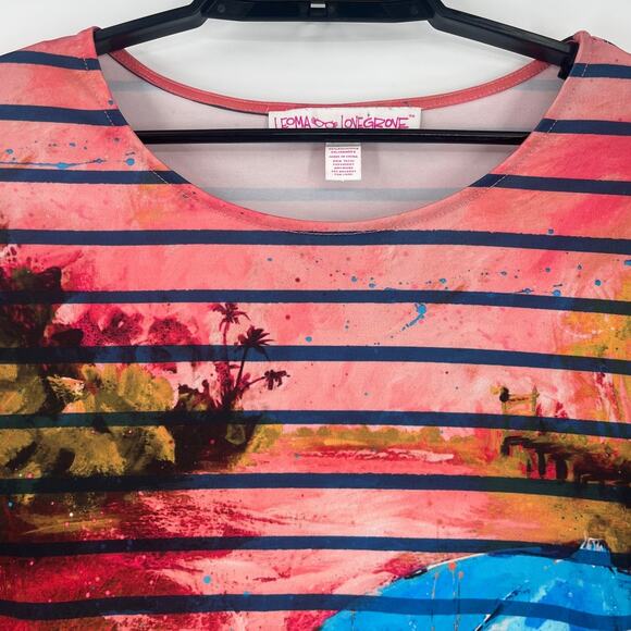 Leoma Lovegrove Art Print Dress Sz XLP Tropical Resort Cafe Terrace Boho Whimsi - Picture 2 of 9